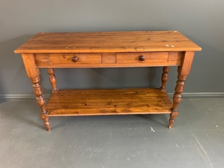 Pine 2 Drawer Side Table with Shelf Under