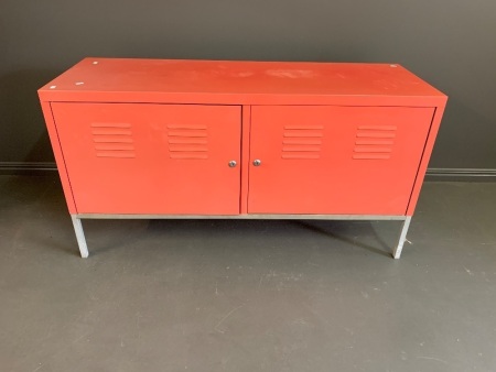 Red 2 Door Metal Cabinet - No Keys