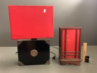 2 x Asian Style Table Lamps with Red Shades