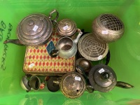 Asstd Box Lot of Vintage Silver Plate & Kitchenalia