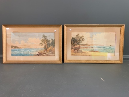 Pair of Gilt Framed Watercolours of Coastal Scenes Signed Gladstone Eyre