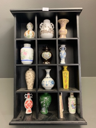 Collectors Shelf of 12 x Miniature Japanese Vases