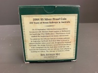 2004 $5 Silver Proof Coin from Royal Australian Mint - 150 Years of Steam Railways in Australia - MIB - 5