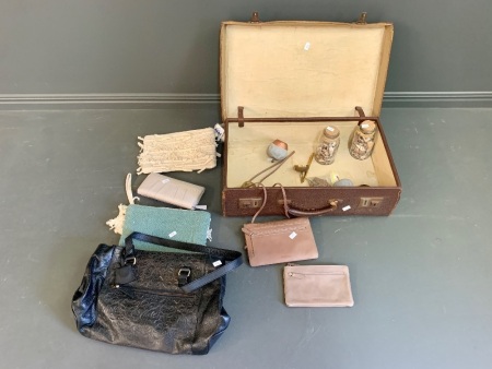 Vintage Leather Port + Collection of Modern Bags & Purses + Asstd Homewares