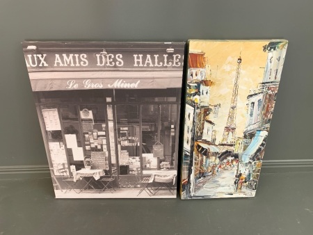 2 x Paris Pictures - 1 Original Oil 1 x B/W Photo - Both on Canvas