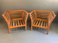 2 x Large Teak Outdoor Resort Chairs - No Cushions