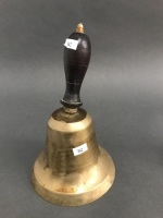 Large Vintage Bell Bronze School Bell with Timber Handle