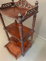 Quality Contemporary 3 Tier Mahogany Whatnot with Carved Frieze & Barly Twist Supports - 2