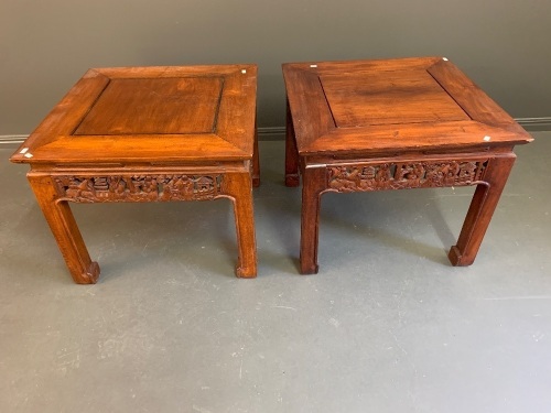 Pair of Carved Timber Asian Lamp Tables
