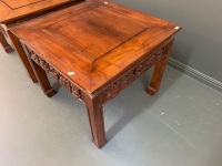 Pair of Carved Timber Asian Lamp Tables - 2