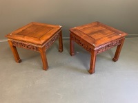 Pair of Carved Timber Asian Lamp Tables - 4