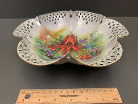 Hand Painted Native Flora Pierced Porcelain Bowl by M.A.Faulks