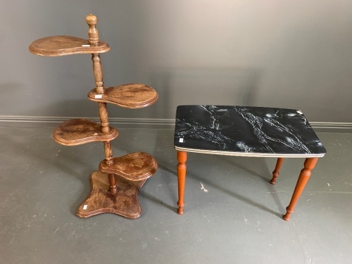 4 Tier Whatnot / Plant Stand + Small Laminex Top Table