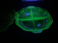 Scallop Edged Uranium Glass Bowl + Patterned Uranium Nibbles Dish As Is - 2