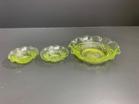 Uranium Glass Fruit Bowl + 2 Matching Smaller Bowls - 2