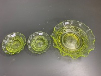 Uranium Glass Fruit Bowl + 2 Matching Smaller Bowls - 3