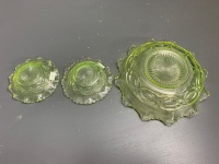 Uranium Glass Fruit Bowl + 2 Matching Smaller Bowls - 4