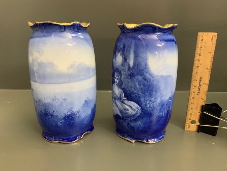 Pair of Antique Royal Doulton Vases from the Blue Children Series