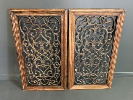 2 Framed Cast Iron Panels with Fleur De Lys Design