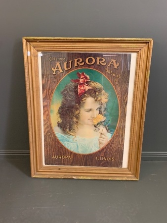 Vintage Framed Advertising Poster for Aurora Brewing Co. Illinois