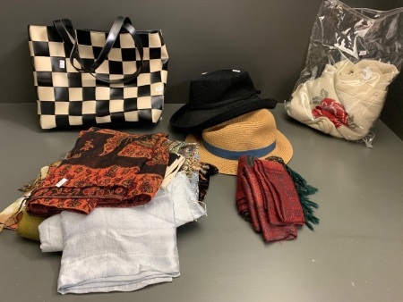 Asstd Lot of Ladies Accessories inc. Scarves, 2 Hats, Cardigan & 2 Bags