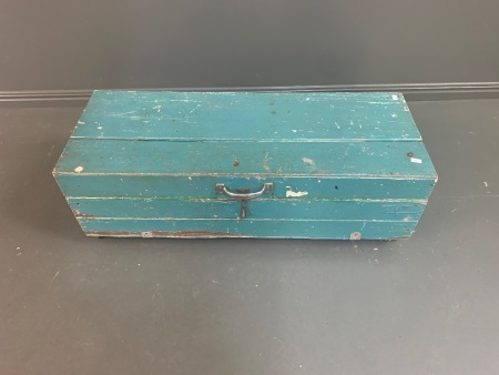 Green Timber Toolbox on Wheels + Contents inc. Chain etc
