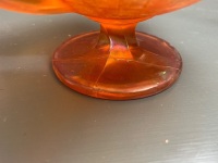 2 Handled Marigold Carnival Glass Bob Bon Dish - Base Repaired + Ruffle Edged Carival Glass Bowl with Milk Glass Exterior - 6