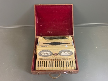 Vintage Cream Pearlex Piano Accordion in Original Timber Box