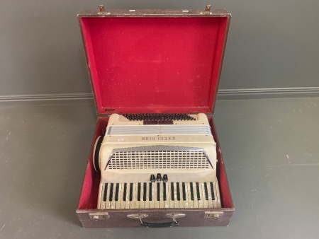 Vintage White Pearlex Excelsior Piano Accordion in Original Case