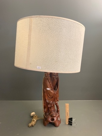 Carved Timber Lamp of Shouxing with Shade