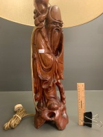 Carved Timber Lamp of Shouxing with Shade - 2