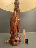 Carved Timber Lamp of Shouxing with Shade - 5