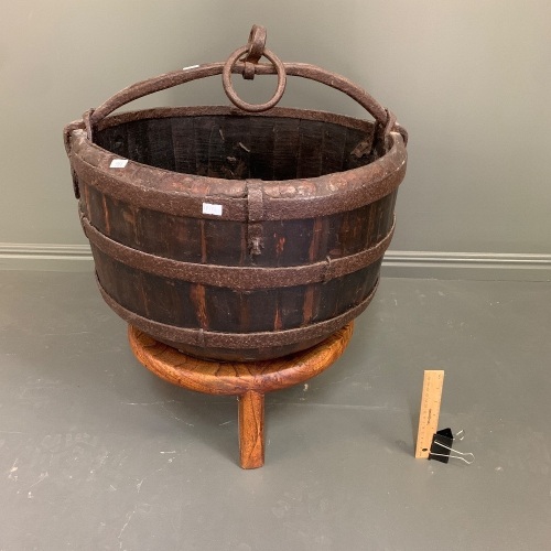 Antique Manchurian Timber and Iron Well Bucket on Later Stand - Mid Qing Dynasty