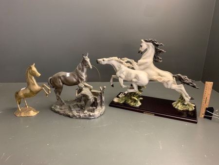 3 x Horse Figures - Resin and Brass
