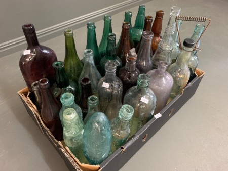 Box Lot of 30 + Antique & Vintage Glass Bottles