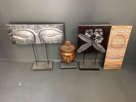 3 x Large Balinese Carved Stands + Stencil Art