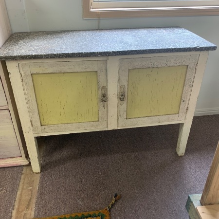 Vintage Shabby 2 Door Marble Topped Washstand