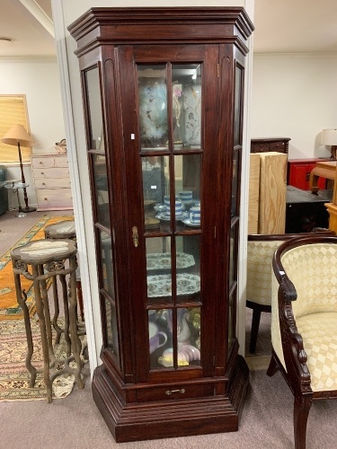 Tall Mahogany Half Hexagon Glazed Display Cabinet