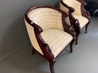 Pair of Swan Carved Upholstered Mahogany Tub Chairs - 2