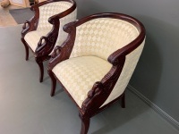 Pair of Swan Carved Upholstered Mahogany Tub Chairs - 3