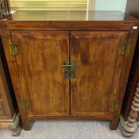 Chinese Timber 2 Door Wine Cabinet - Sloping Racks Inside + Drawers