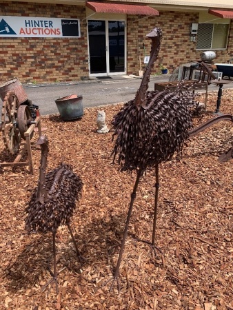 Mother & Baby Contemporary Metal Emu Sculptures