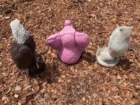 3 Concrete Garden Animals - Owl, Elephant and Eagle (chipped beak) - 2