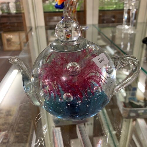 Heavy Glass Paperweight in the Shape of a Tea Pot