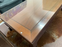 XL Chinese Rosewood Coffee Table with Scalloped Edge, Ball and Claw Feet and Glass Top - 3