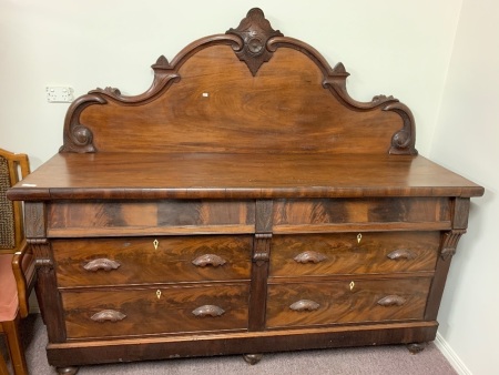 Large Victorian Mahogany Sideboard with Scrolled Back, Scallop Timber Handles