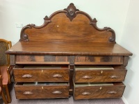 Large Victorian Mahogany Sideboard with Scrolled Back, Scallop Timber Handles - 2