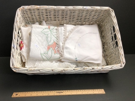 White Basket with Asstd Lot of Linen