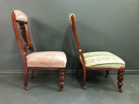 Pair of Upholstered Edwardian Bedroom Chairs in turned front legs with Original Casters - 2