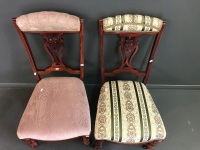 Pair of Upholstered Edwardian Bedroom Chairs in turned front legs with Original Casters - 4